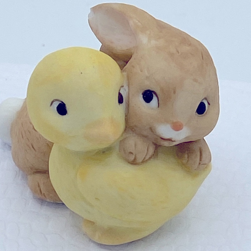 Vintage Enesco Bunny Rabbit With Chick Ceramic Miniature Figurine 1982